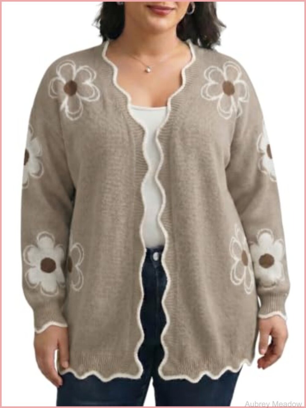 Plus Size Long Sleeve V Neck Open Front Cardigan Ribbed Wave Edge